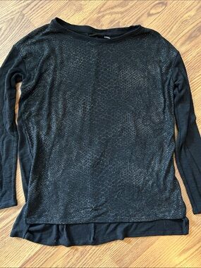 a.n.a Black Long-Sleeve Metallic Knit Top